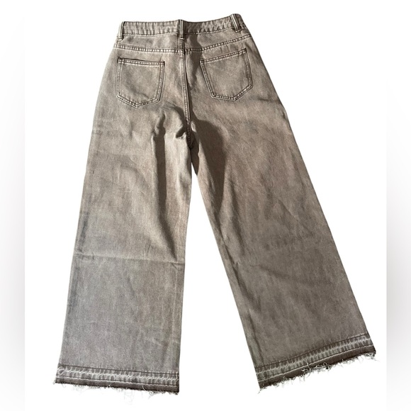 Dazy-Less Brown Ultra Wide Leg Baggy Urban Frayed Raw Hem Drawstring Denim Jeans - Picture 2 of 4